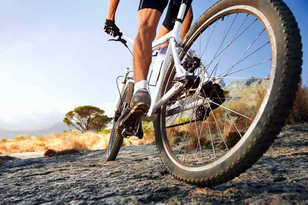 mountain bike on a trail as a hobby for men in 20s